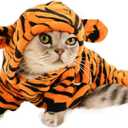 Dog Tiger Halloween Costume Cat Hoodies with Bunny Ears and Tail Puppy Warms Hooded Coat Pet Winter Clothes for Small Medium Dogs Kitten Kitty (Orange, Medium)