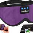 MUSICOZY Sleep Headphones Wireless Mask 3D Sleeping Eye Mask, Music Headband Headphones Sleep Earbuds Earphones for Side Sleeper Sleep Silk Eye Mask Cool Gadget Holiday for Mom Women(Purple+Black)