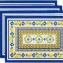 Lemon Summer Table Placemats for Dining 12 x 18 Inch Set of 4Blue Yellow Boho Heat-Resistant Washable Table Non-Slip Rectangle Place Mat for Seasonal Party Kitchen Dining Table Decor