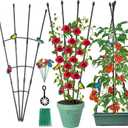 Garden Trellis for Climbing Plants Outdoor & Indoor, 47in Obelisk Trellis and Tomato cage 2 Shapes Rustproof Plant Support for Indoor Plants Trellis for Potted Plants with 5pcs Decorative Butterfly (1 Pack)
