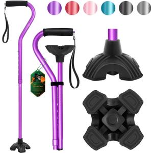 BeneCane Walking Cane Adjustable Cane with Offset Soft Cushioned Handle for Men & Women Lightweight Comfortable Extra Stability Base Mobility Aid for Men Women and Seniors (Purple)