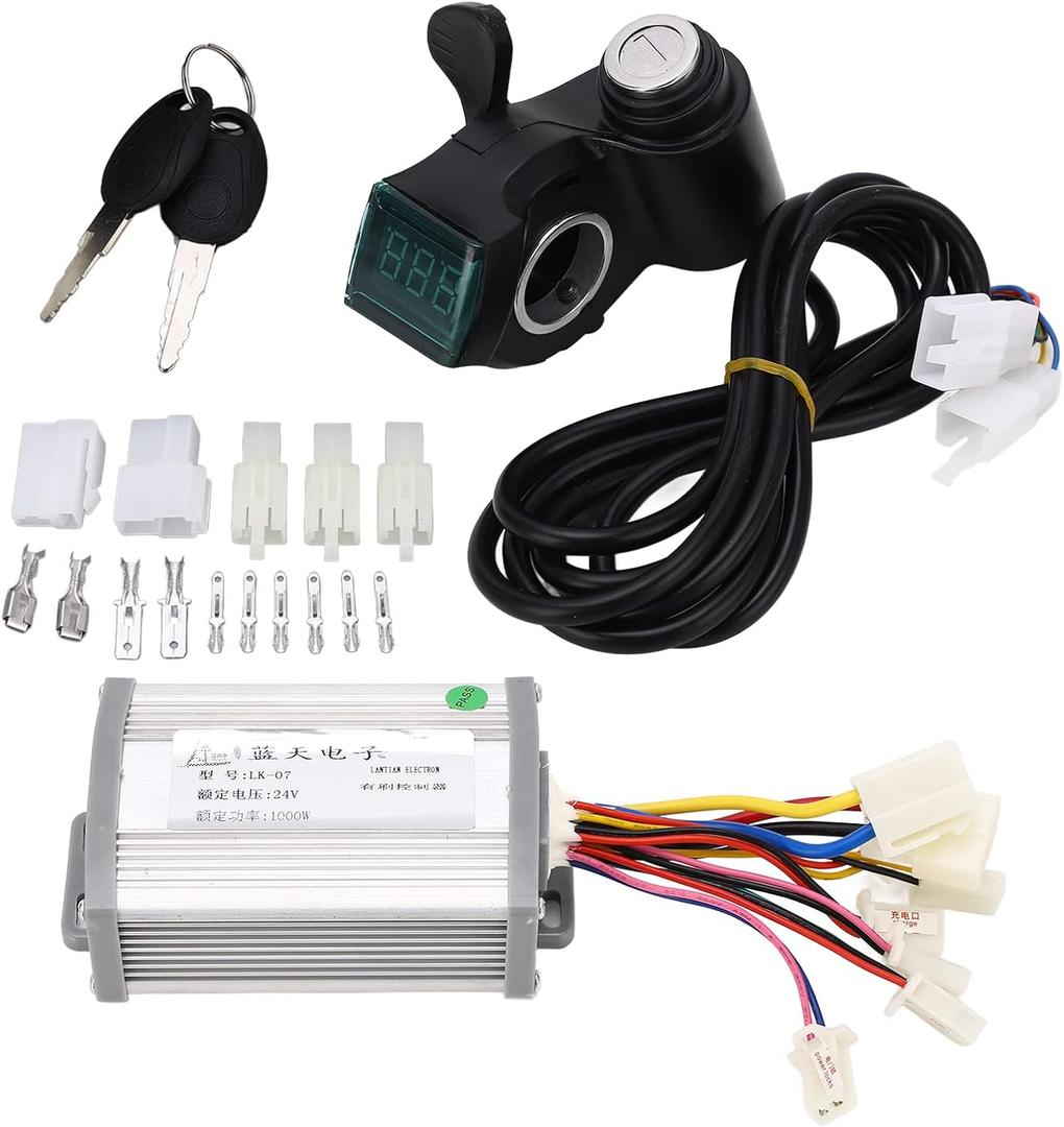 Niiyen Electric Motor Speed Controller and Throttle for Electric Bike 24V 1000W Motor Brush Controller Thumb Throttle Set Electric Bike Bicycle Scooter Accessories, normal