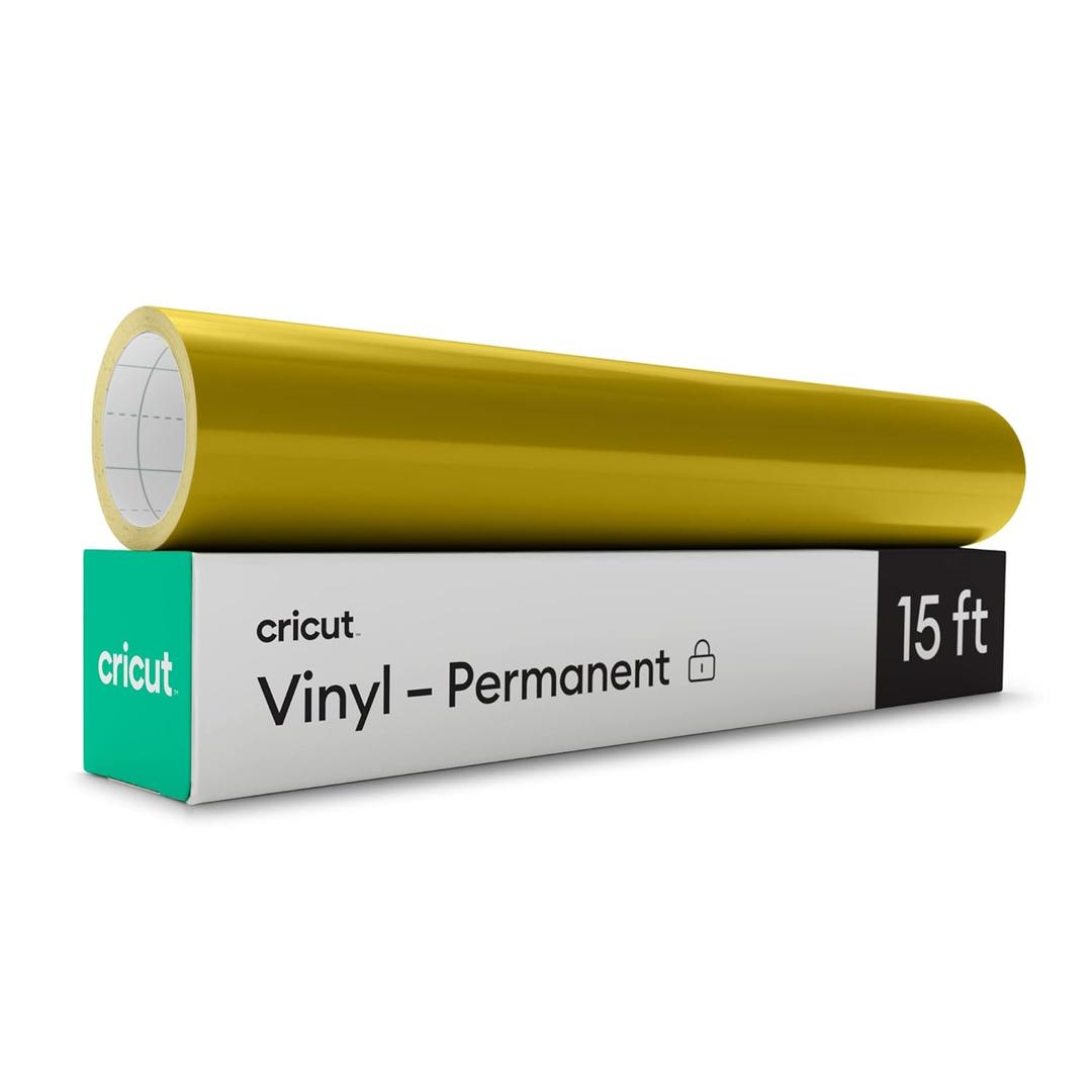 Cricut Premium Permanent Vinyl Roll (12 in x 15 ft), Gold - Weather-Resistant, Dishwasher-Safe & Fade-Proof, Compatible with Cricut Cutting Machines (15ft)