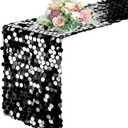 Pufogu 12 "x 108" Sequin Table Runner, Black Glitter Premium Big Sequin Table Runner, Rectangle Table Runners for Halloween, Christmas, Wedding Party, Birthday Party, Banquet Decor (1 Pack).