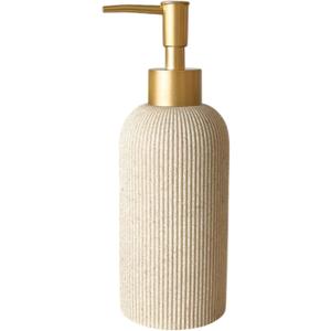 Lunestella Sand Beige Hand Soap Dispenser for Bathroom and Kitchen with Matte Gold Pump, Lotion, Dish Soap, Multiuse, Luxury Farmhouse Style, Sandstone Finish, Rust Proof, 7oz (Matte Gold)