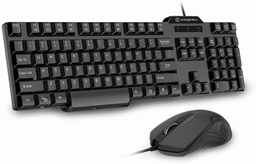 Wired Keyboard and Mouse Combo, Gofreetech Full-Size Keyboard and Mouse Combo with Optical Wired Mouse, USB Plug-and-Play, Compatible with Windows Mac OS Laptop/Desktop/PC
