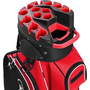 14-Way Golf Cart Bag Pro with Full Length Divider Top, Golf Bag for Men with Handles and Rain Cover (Red)
