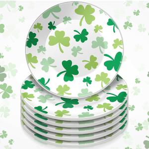 SiliFine 6 Pcs 6 Inch St. Patrick's Day Ceramic Decorative Plate Irish Shamrock Tableware Plate Leaf Clover Display Dish for St. Patrick's Celebration, Dinner Party, Wedding(White), approx. 6 inches