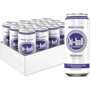 Hiball Clean Energy Seltzer Water, Caffeinated Sparkling Water Made with Vitamin B12 and Vitamin B6, Sugar Free 16 Fl Oz (Pack of 8), Blackberry