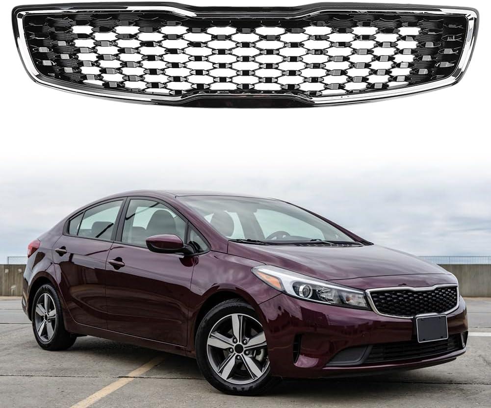 Front Upper Grille Grill Compatible for Kia Forte Sedan LX SX 2017-2018 2.0L Chrome Trim Front Upper Bumper Radiator Grille Matte Black Repalce 86350B0010 KI1200191
