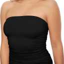 KKJ Womens Strapless Tube Tops Ruched Bandeau Stretchy Basic Going Out Summer Shirts Crop Tank Top (Black, M)