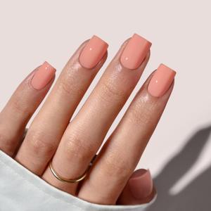 BTArtbox Press On Nails Square - Peach Orange Short Press On Nails with Glue for Women, Opaque Soft Gel Glue On Nails in 16 Sizes - 32 Stick On Nails Kit, Sunset Skip