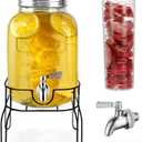 2 Gallon Drink Dispensers for Parties with18/8 Stainless Steel Spigot and Stand, Juice Jug Beverage Dispensers Glass Water Dispenser Lemonade Dispenser Sun Tea Glass Jar for Outside