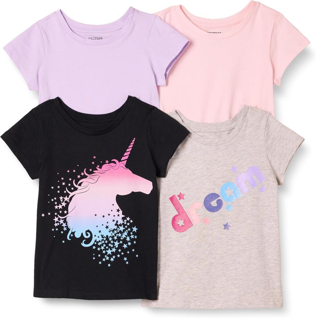 Amazon Essentials Girls and Toddlers' Short-Sleeve T-Shirt Tops (Previously Spotted Zebra), Multipacks L