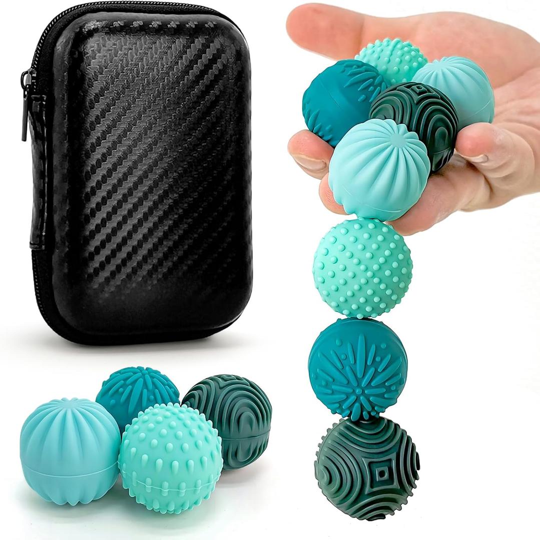 Fidget Toys Magnetic Stress Balls for Adults Teens- 8pcs Silicone Stress Relief Sensory Toy | Roller Finger Toy for Office Decoration, Gift | 4 Fun Textures Large Magnet with Organizer Box