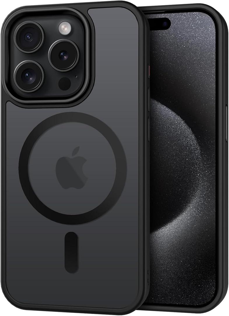 CACOE Magnetic Case for iPhone 15 Pro Max 2023 6.7 inch-Compatible with MagSafe & Magnetic Car Phone Mount,Anti-Fingerprint TPU Thin Phone Cases Cover Protective Shockproof, Matte Black