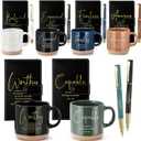 6 Set Christian Gifts Bulk Ceramic Bible Verses Coffee Mug A6 Leather Journal with Pen and Scented Candle Religious Easter Gift for Egg Stuffers Women Men Church