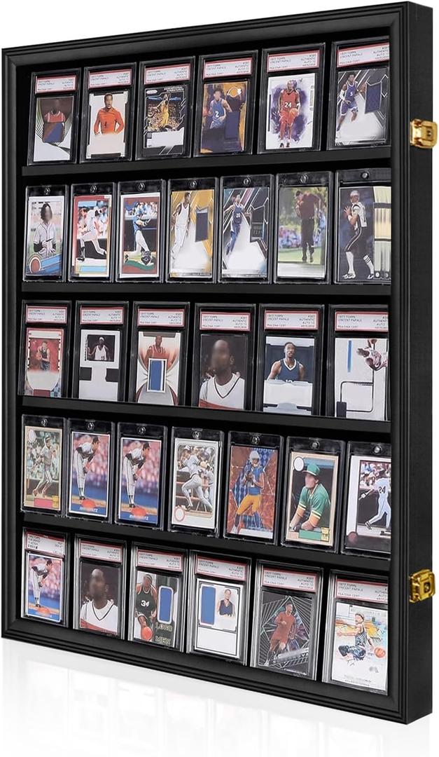 IHEIPYE 35 Baseball Card Display Case - Graded Sports Card Display Case - Wall Mount Lockable Trading Cards Frame with UV Protection Acrylic for Display Basketball Football Hockey Cards-Vertical