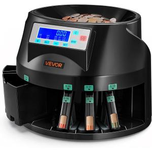VEVOR USD Coin Counter Sorter and Wrapper Machine for 5 Coin Denominations, 13.8x12.8x10.6in