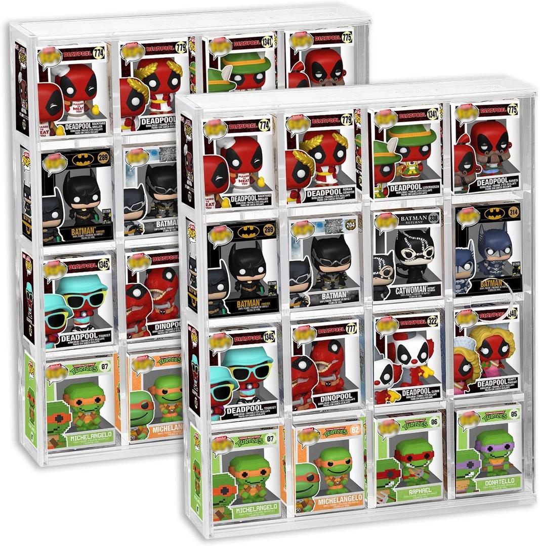 2 Pack Acrylic Display Case for Funko Bitty Pop, 4-Tiered Clear Wall Mounted or Desktop Dustproof Mini Collectible Toys Figures Display Shelf Case