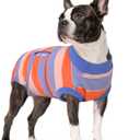 Kuoser Dog Surgery Recovery Suit for Female Male Dogs, Stripes Spay Neuter Anti-Licking Dog Onesie, Abdominal Wounds Surgical Suit Snugly Pet Collar Alternative Post Surgery Vest Bodysuit, Orange XS (X-Small (Back: 8.3" - 11.4"; Weight: 4 - 7LB))