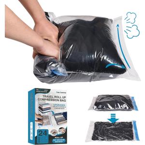 Compression Bags for Travel - Travel Essentials - 24 Pack Space Saver Bags - No Vacuum Needed - Compression Packing Bags for Cruise Accessories