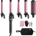 5 in 1 Automatic Rotating Curling Iron Set, CrazyMar Curling Wand Set - 5 Barrels (3/4,1,1/4 Inch) Dual Voltage Curling Wand for Professional Hair Styling, Travel, Ceramic Coating (Black)