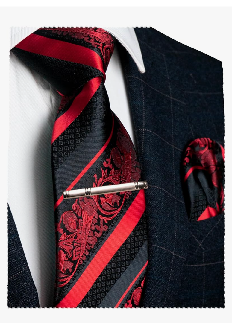 JEMYGINS Mens Floral Necktie and Pocket Square Tie Clip Sets for Men JEMYGINS Mens Floral Necktie and Pocket Square Tie Clip Sets for Men