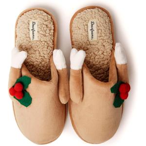 Dearfoams Men's Matching Family Holiday Christmas Reindeer & Turkey Scuff Slippers (Large)