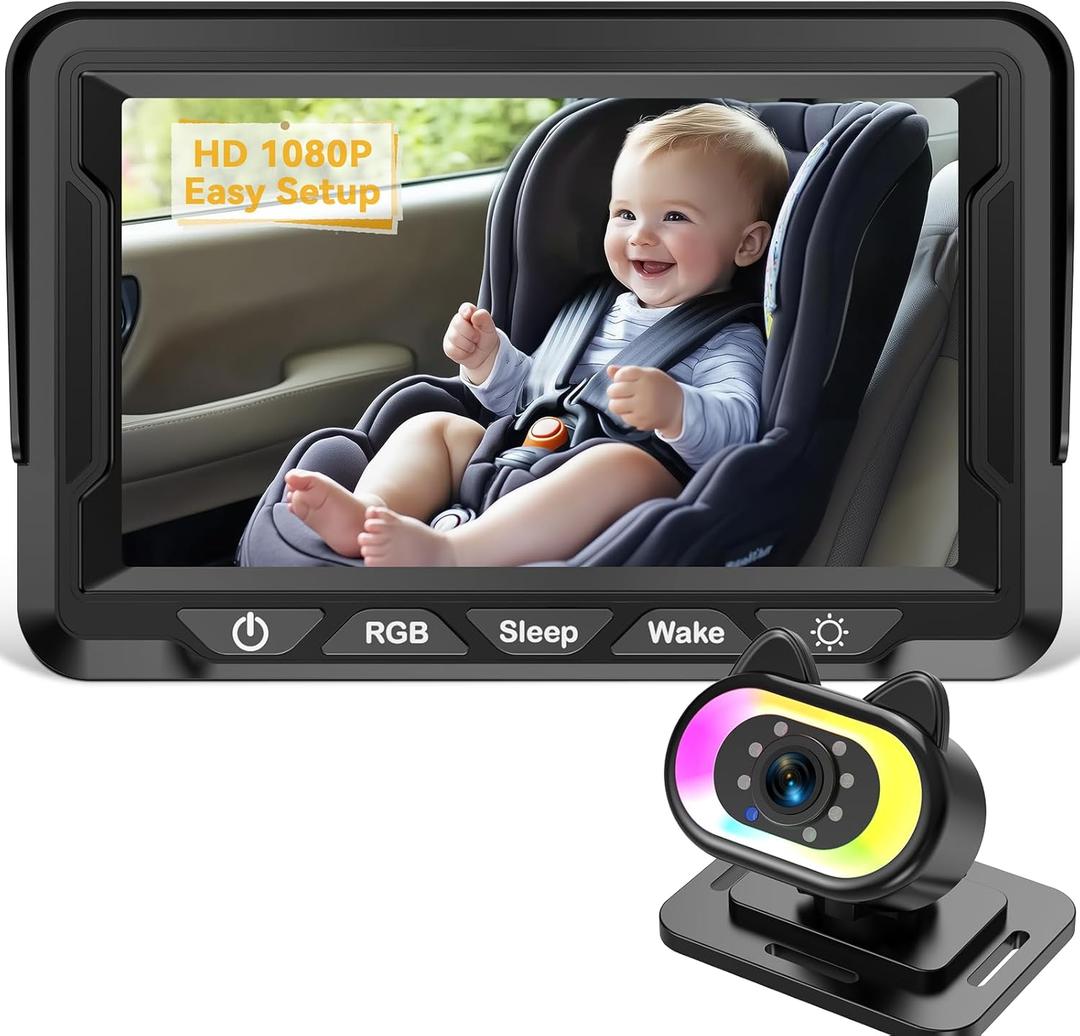 Wkzay Baby Car Camera for Backseat  HD 1080P, 150 Wide Angle, Night Vision, Easy Installation, Adjustable LED Light, 4.3 LCD Display, Anti-Glare (Black-Standard)