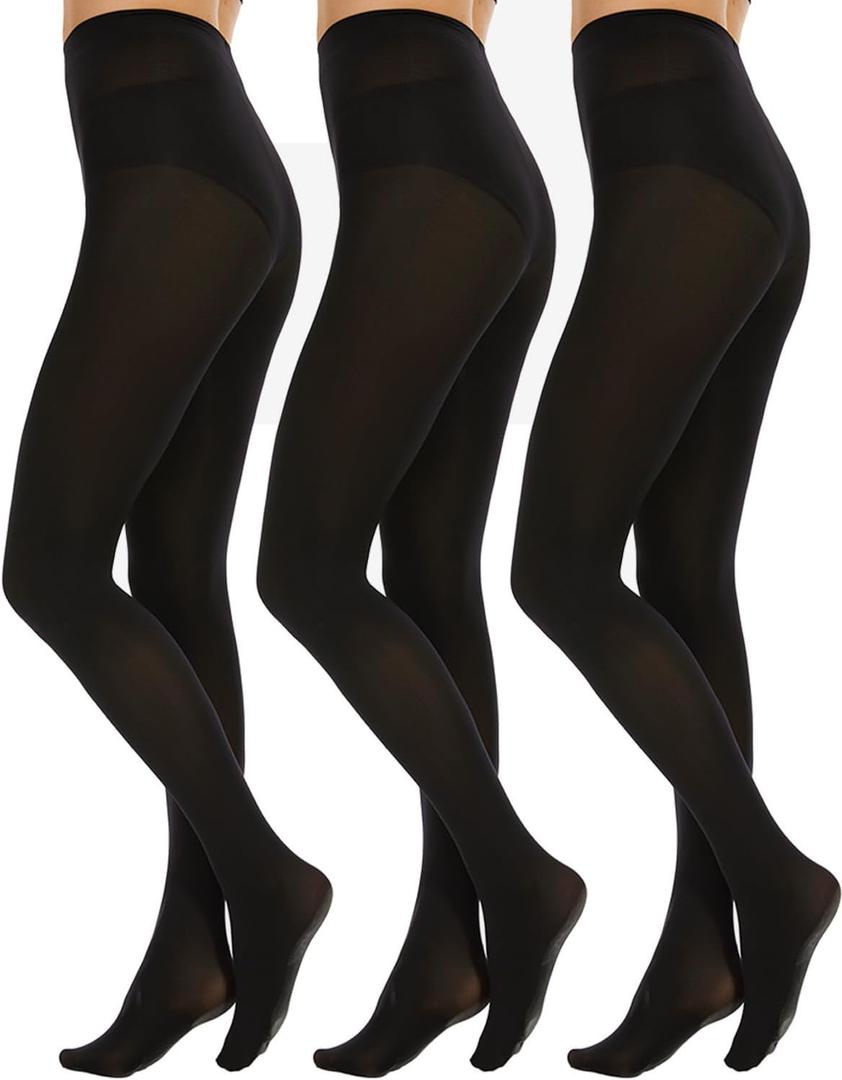 Citystl 3 Pairs Black Tights for Women, Plus Size 60D Semi Opaque Tights, Control Top Microfiber Pantyhose for Women (Small)
