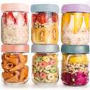YUNCANG 6-pack Overnight Oats Containers with Airtight Lids, 16 oz Wide Mouth Mason Salad jars, Glass Food Storage Containers for Sugar Spice Yogurt Snacks