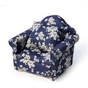 Dollhouse Couch with Pillow 1 12 Scale Miniature Sofa Arm Chair Living Room Furniture Wooden Fabric Frame Single Reading Chair Artificial House Room Scene Decoration (Blue)