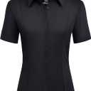 Button Down Shirts for Women Stretch Short Sleeve Dress Shirts for Women Collared Wrinkle Free Business Top Work Blouse (Black, M)