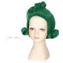 Yan Dream Kids Short Wavy Green Wig with White Eyebrows for Child Funny Wigs Halloween Party