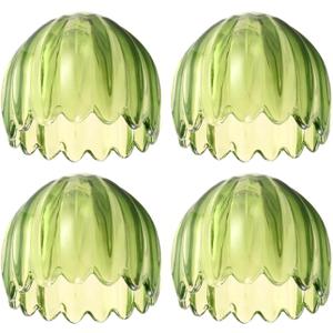 4 Pack Green Tuli Glass Shade Replacements, 4.2"High, 5.2"Diameter, 1.65 "Fitter, Flower Art Blown Lampshades for Floor Table Wall Lamps Chandeliers