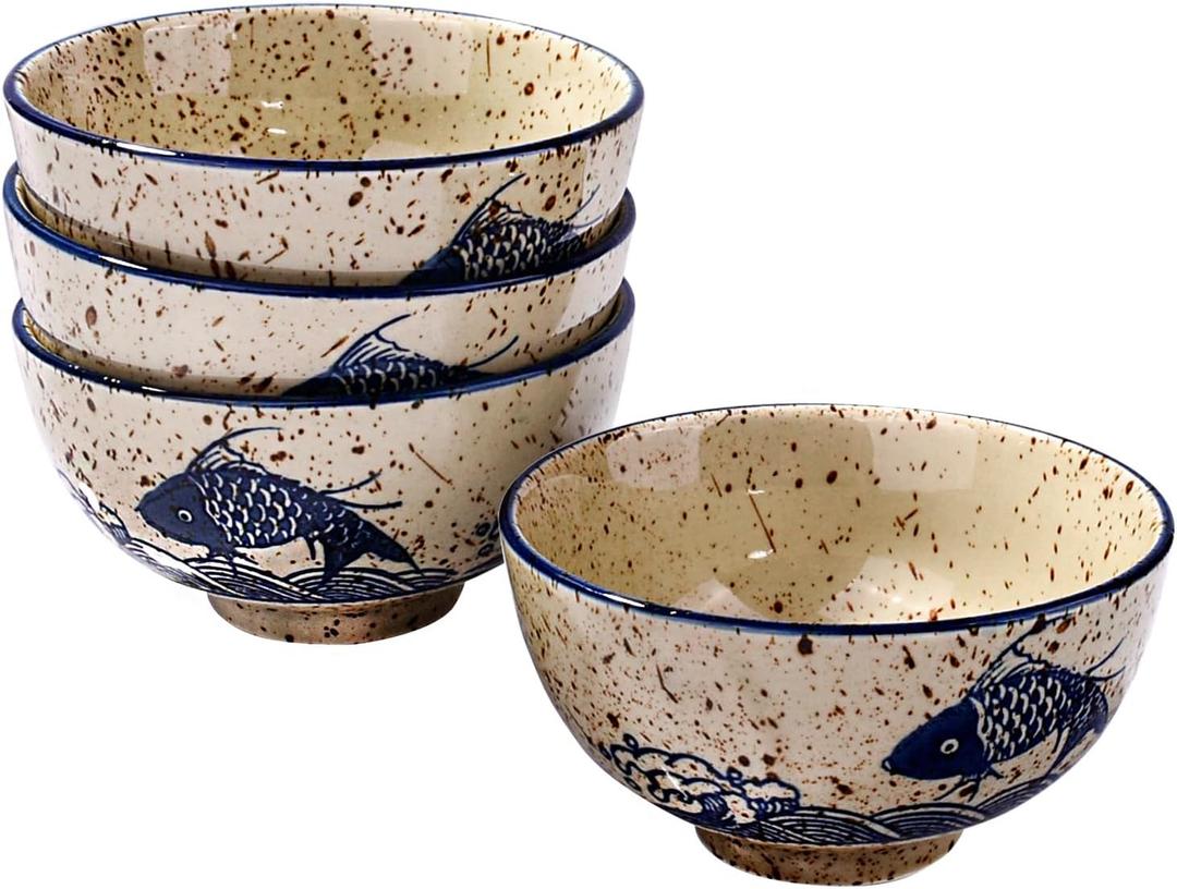 Japanese Rice Bowls Set of 4, Ceramic Rice Bowl Sushi Bowls for Soup and Rice Sushi(YL)