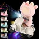 Mini Electric Doll Scooter Vehicles Toy, Funny Doll Accessory with Music & Lights Could Rotate 360 Cute Plastic Scooter Toy Ornaments Battery Not Included (Cream)
