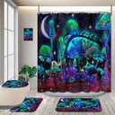 4PCS Blacklight Mushroom Kids Shower Curtain Sets with 12 Hooks, Moon Stars Snails Bathroom Sets Decor with Non-Slip Rugs, Toilet Lid Cover and Bath Mat, 72'' x72''