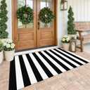 KOZYFLY Black and White Striped Area Rug 4x6 Ft Outdoor Rug Washable Indoor Outdoor Rug Hand Woven Cotton Door Mat Outdoor Entrance Mat for Front Door Kitchen Entryway Patio Front Porch Decor