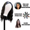 Colorful Queen Glueless Headband Wig Synthetic Long Black Body Wave Headband Wigs for Black Women Natural Looking Wavy Wig Heat Resistant 180% Density(16inch, 1B/H30#)