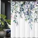 Gibelle Long Shower Curtain 72 x 78, Green Eucalyptus Leaves Shower Curtain, Watercolor Floral Plant Bathroom Curtains Shower Set with Hooks