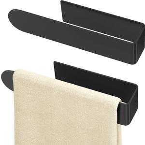Hand Towel Holder, Self Adhesive Towel Racks for Bathroom Wall Mounted, 8 Inch Square Hand Towel Bar Stick on Wall for Kitchen Cabinet Shower, Black (2 Pack)