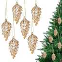Spun Glass Pine Cone Christmas Ornaments for Tree, Crystal Pinecone Ornament Bulk for Christmas Tree, 2025 Blown Glass Home Decor Xmas Gift, Set of 6 Winter Decor