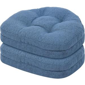 baibu Kitchen Chair Cushions Set of 2, Dual-Layer Patented Design Memory Foam Windsor Seat Pads, Dining Chair Cushions with Ties & Washable Cover, 17x 15.5 x 3.5in, 2 Pack, Blue