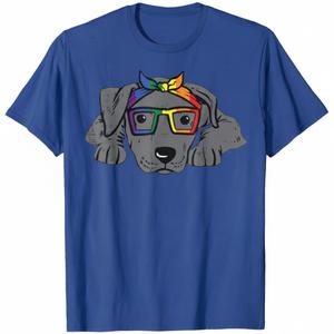 Pitbull Dog Bandana LGBTQ Rainbow Flag Gay Pride Ally Lover T-Shirt for Men Women Blue XS