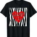 Black and White Zebra Stripes with Red Heart T-Shirt, Size 2XL