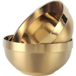 Generic Stainless Steel Bowl,Soup Bowl,Lightweight Serving Bowl,Cereal Bowl,BPA Free Double-Walled Insulation,Easy to Clean,Set of 2, 11CM,300ML, Gold (small)