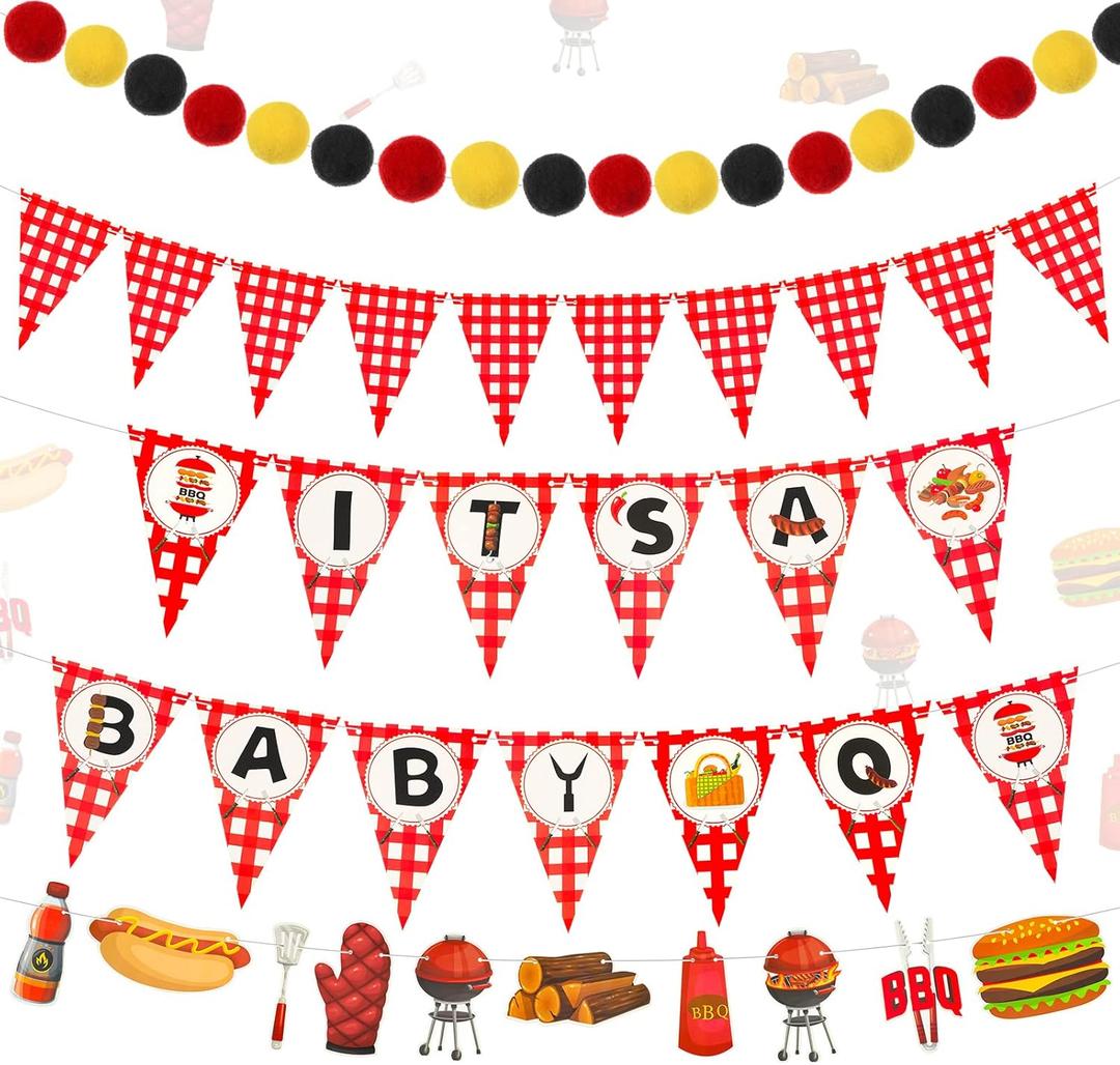 Ctosree Baby Q Banner Its a Baby Q Shower Decorations Picnic Party Banner BBQ Baby Shower Decor Summer BBQ Barbecue Themed Baby Shower Gender Reveal Birthday Party Supplies