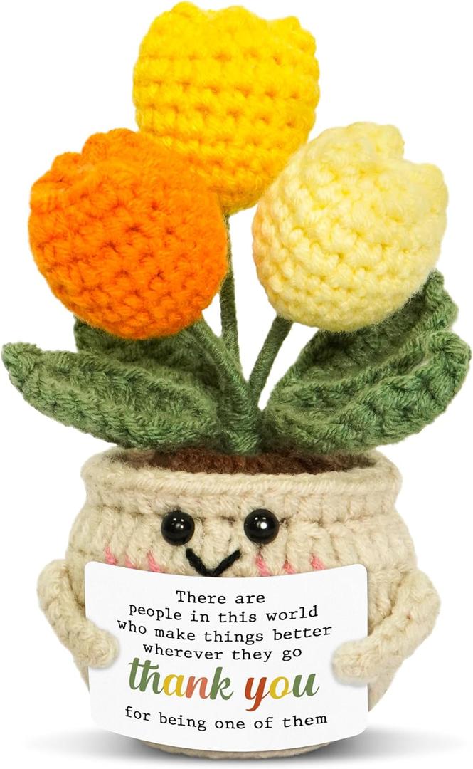 OASSIE Thank You Gifts for Women - Mini Tulip Positive Emotional Support Crochet - Graduation End of Year Teacher Appreciation Gifts for Teachers Nurse Coworker Friend, Retirement Gift for Woman